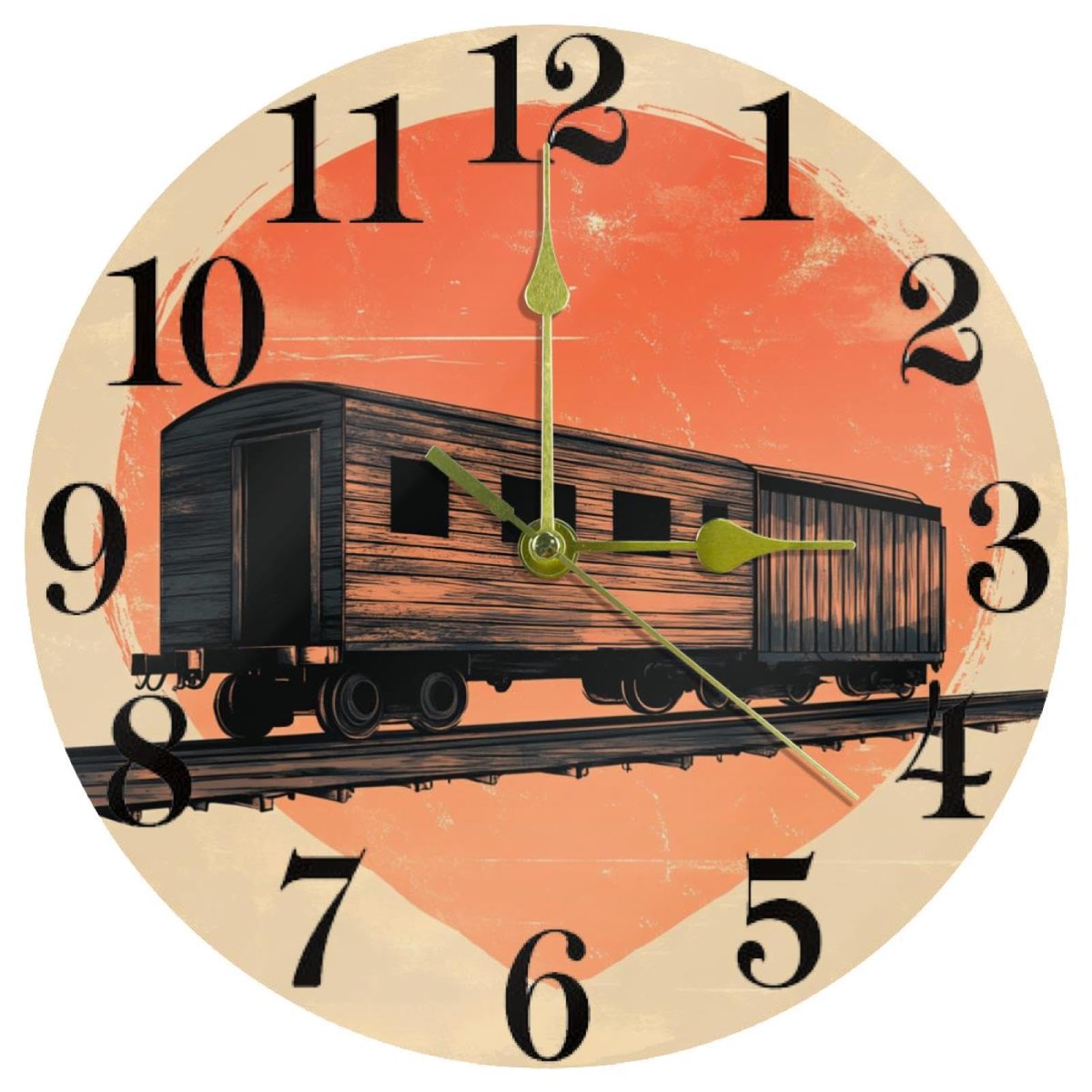 Horloge murale train rétro vintage avec mouvement quartz silencieux pour salon