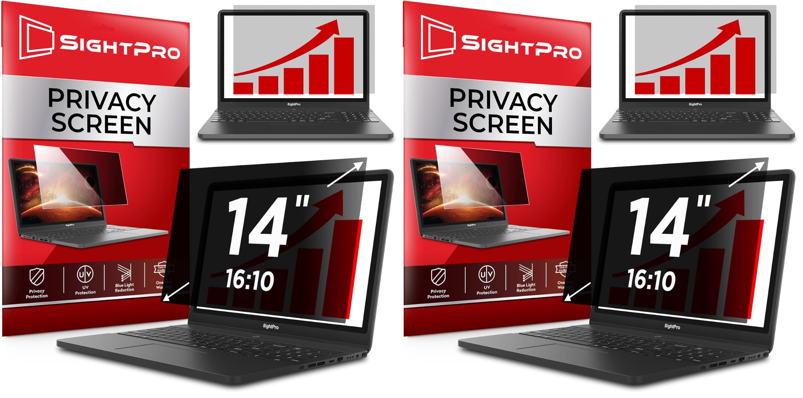 SightPro 14 Inch 16:10 Laptop Privacy Screen Filter - Computer Monitor Privacy Shield and Anti-Glare Protector (Pack of 2)
