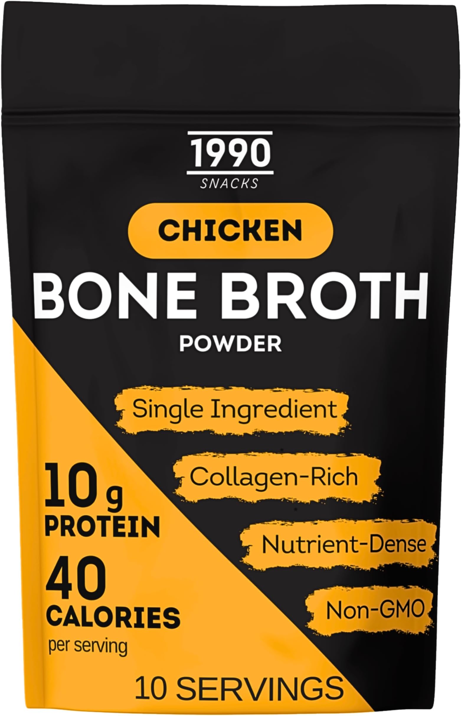 Premium Chicken Bone Broth Powder, 10 servings, 100% Made & Sourced in USA, 10g protein for only 40 calories per serving, Non-GMO, Collagen & Nutrient Rich