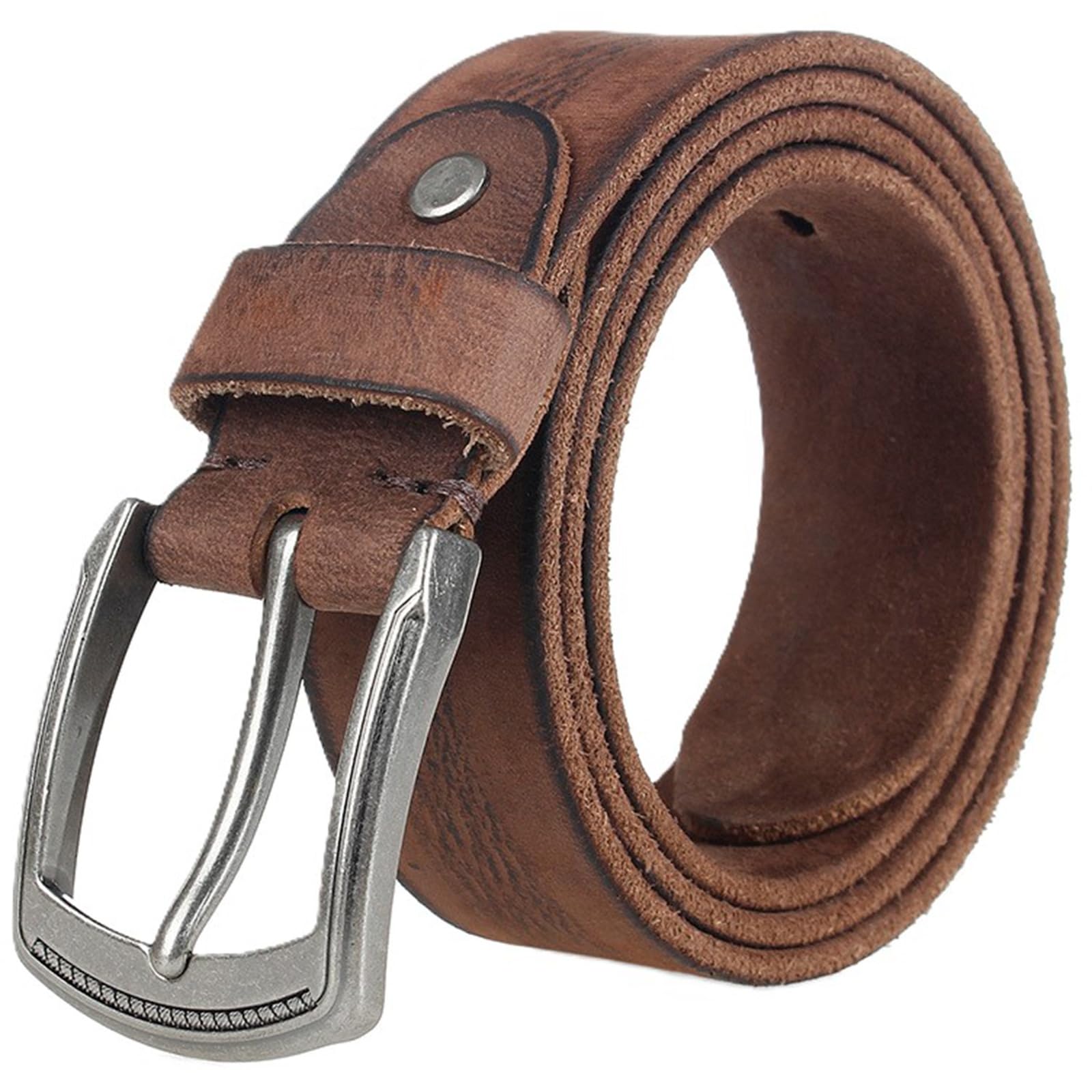 AGUTALITHIC Vintage Distressed Genuine Leather Belt for Men Women Classic Prong Alloy Buckle 38mm Wide Versatile Casual Strap(110cm/43, Coffee)
