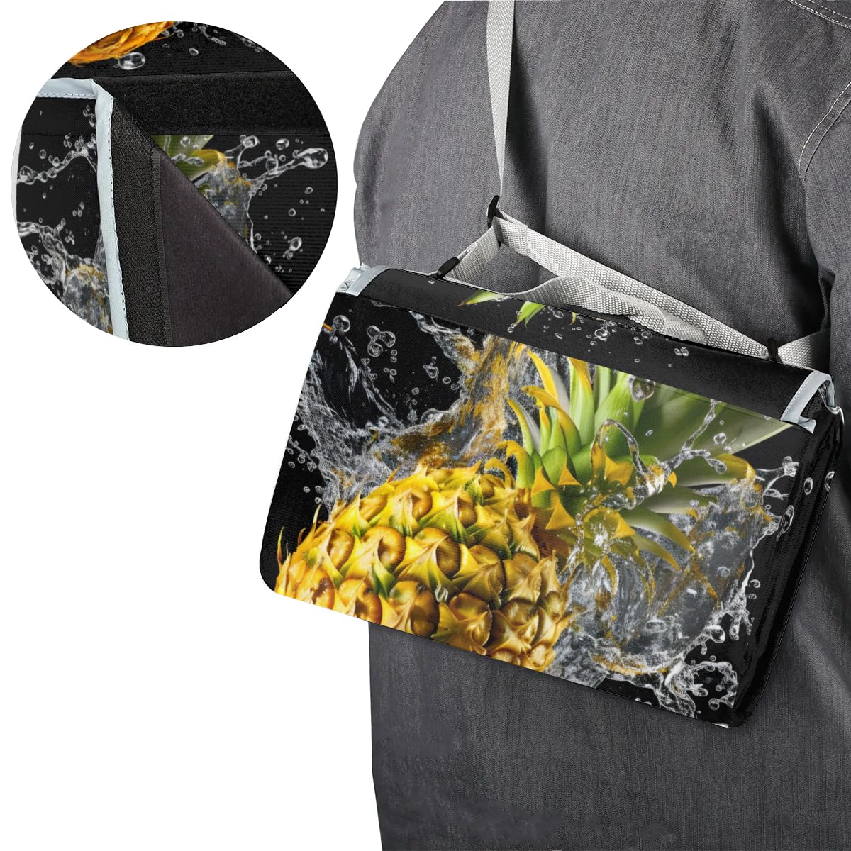Manta de picnic de 150 x 145 cm, manta plegable de piña 3D para exteriores, impermeable, para playa, camping, senderismo, picnic