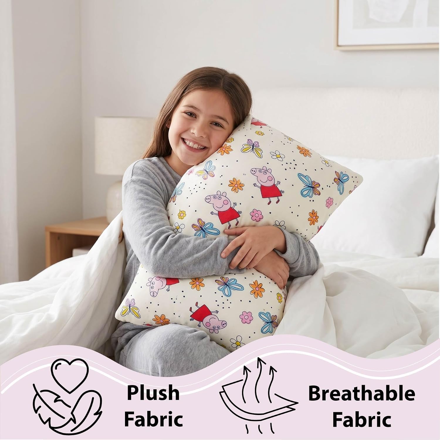 Peppa Pig Reversible Print Smooshie Pillow,Super Soft Decorative Bed Pillow, 20”x26 for Bedroom, Dorm & Travel