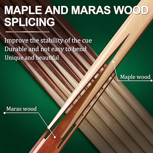 Miniatura 3 de Juego de 6 palos de billar de 36 pulgadas, 42 pulgadas, 48 pulgadas, 52 pulgadas, 57 pulgadas, 0.512 in, puntas de arce y maras, palos de billar de