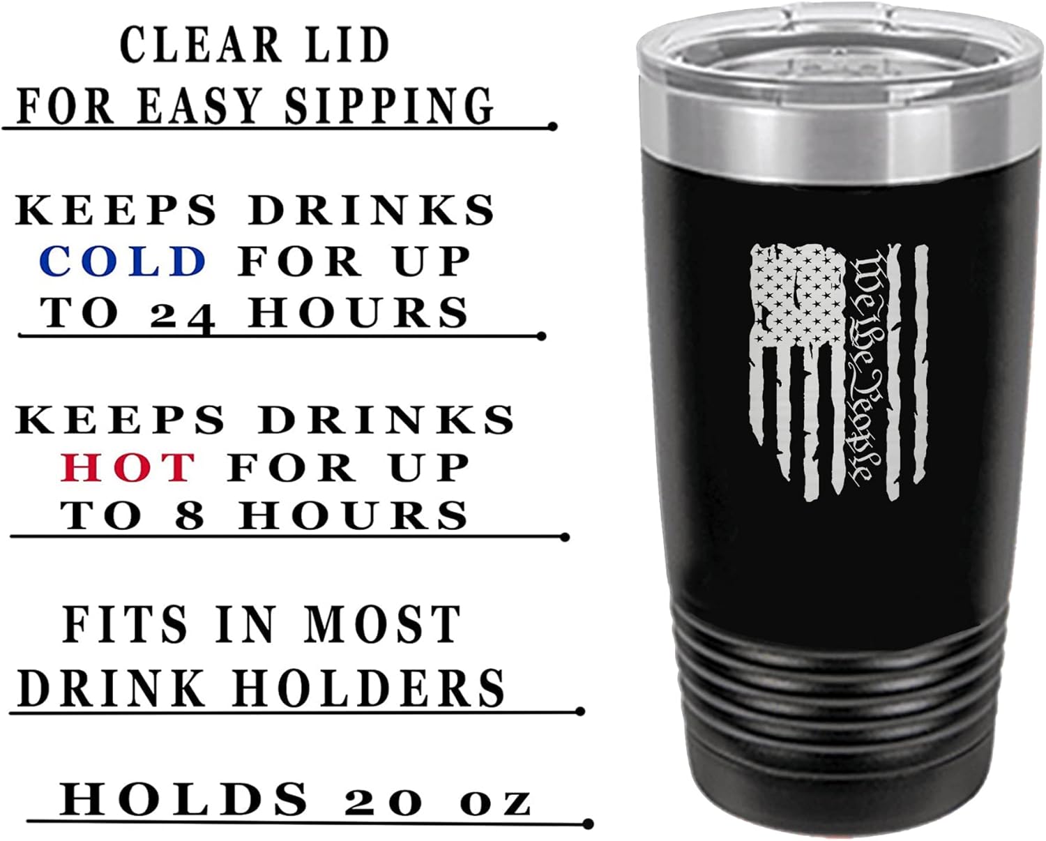 Rogue River Tactical Subdued Black US Constitution Tattered We The People Flag 20 Oz. Travel Tumbler Mug Cup w/Lid Vacuum Insulated Hot or Cold Military Vet Gift (Black) - Image 2