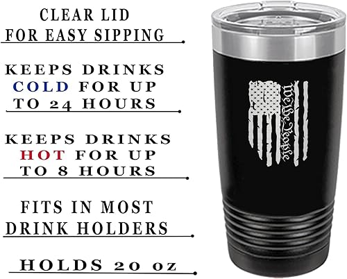Miniatura 2 de Rogue River Tactical Subdued Black US Constitution Tattered We The People Flag - Taza de viaje de 20 onzas con tapa aislada al vacío, regalo militar