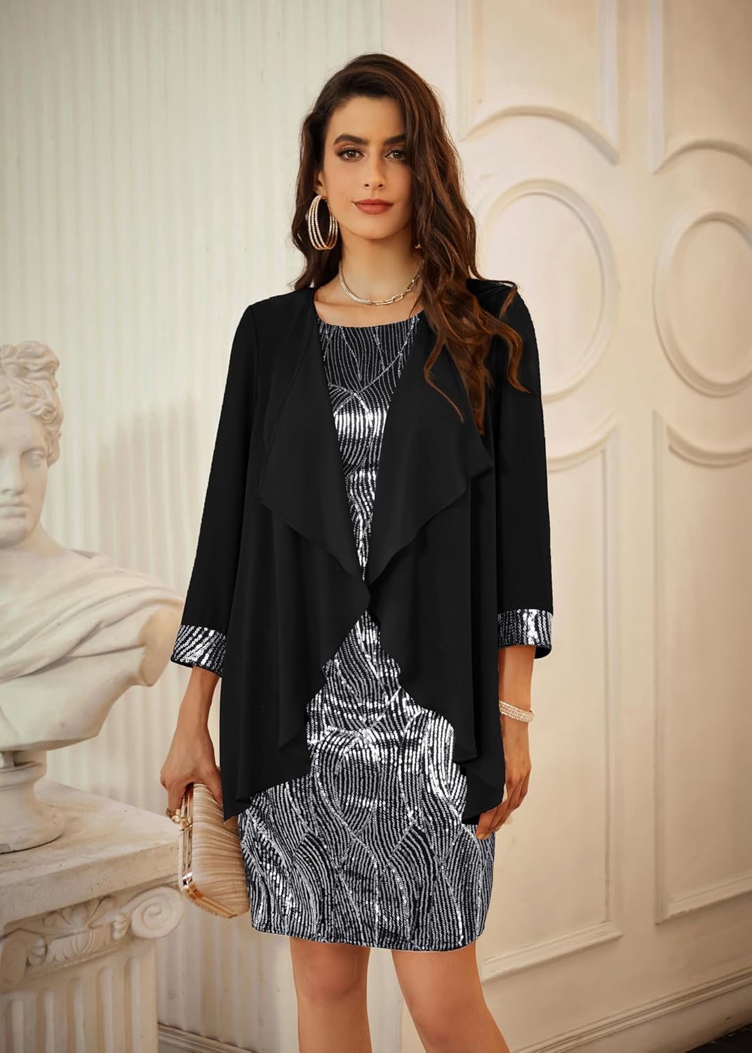 GRACE KARIN Women's Sequin Dress - Wedding Guest & Mother of The Bride Formal Dress - Two Piece Knee Length - Image 3