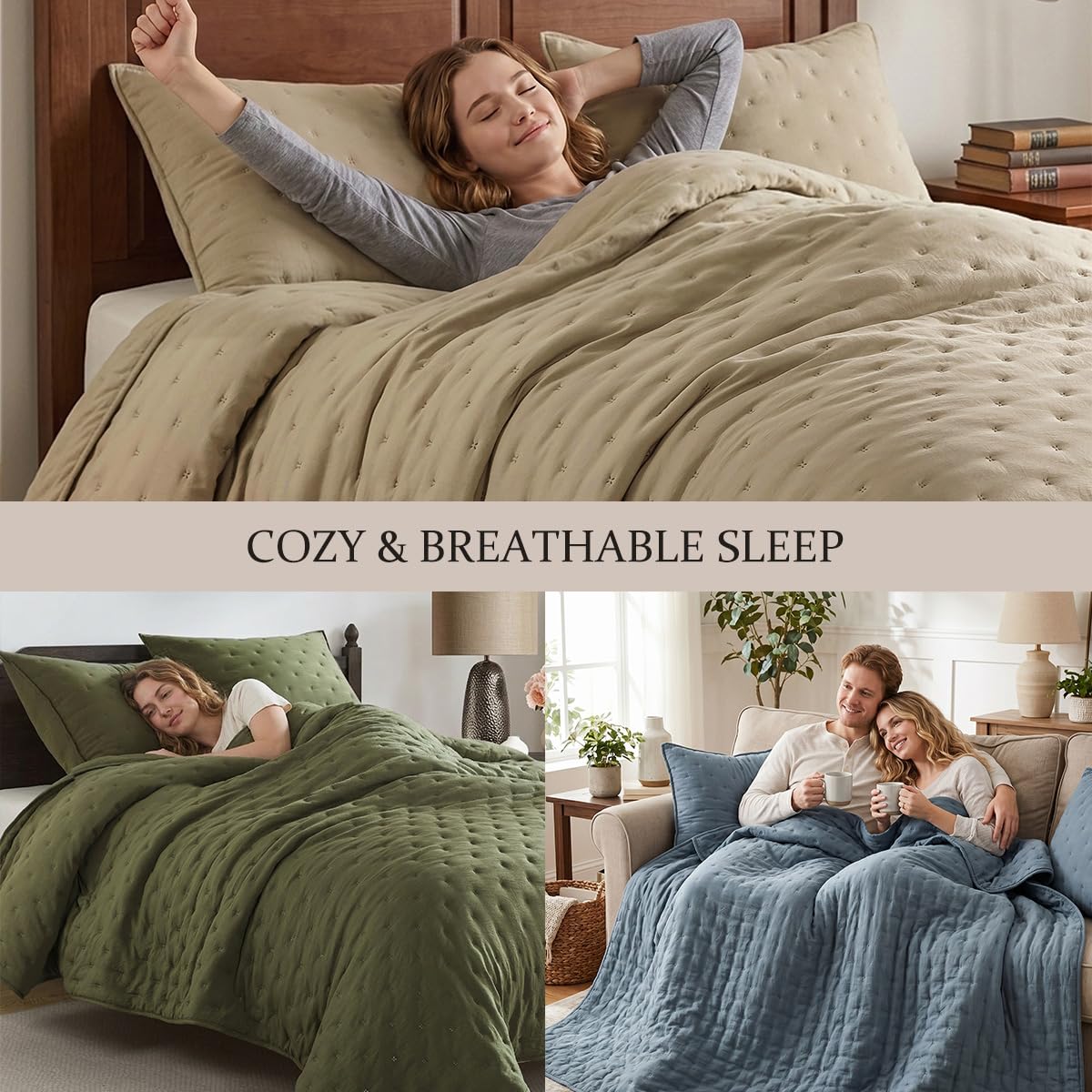 ROARINGWILD Set di biancheria da letto per letto matrimoniale, colore: blu polveroso, copriletto leggero e morbido, copriletto rustico rustico per la primavera e l'estate, 1 federa, 172,7 x 228,6 cm