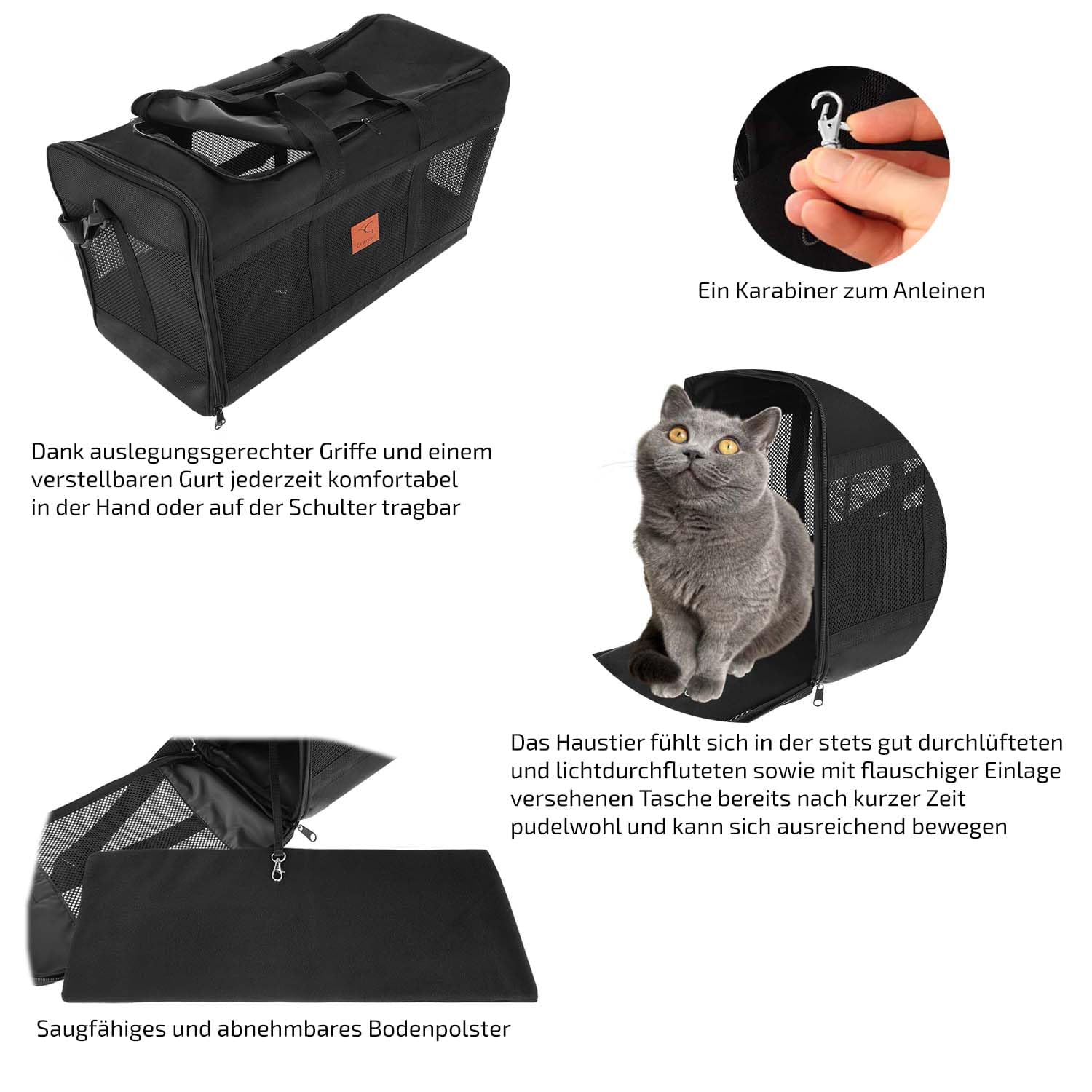 Hundetasche 55x40x23 cm Flugzeug Hundetransporttasche/Hundetragetasche | Leichte Tiertransporttasche für Hund & Katze bis 15 kg | Große Tier Box Tasche für z. B. Eurowings & Lufthansa Flug