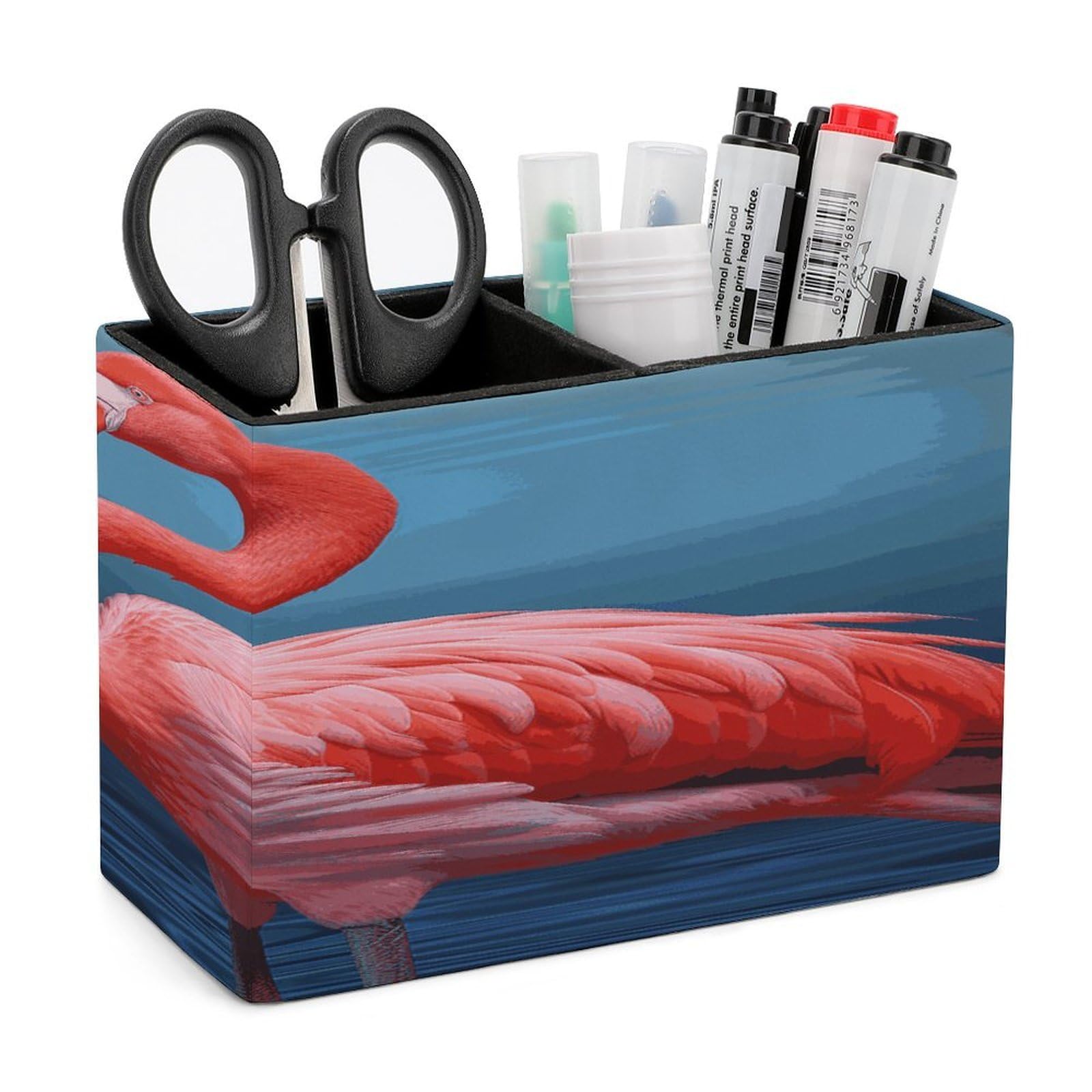 VstaDank Animal Flamingo Pencil Holder for Desk(Double Slots) Fashion Leather Pencil Cup Simple Rectangular Shape Pen Holder Multi-Functional Pen Cup for Home Office Supplies Storage