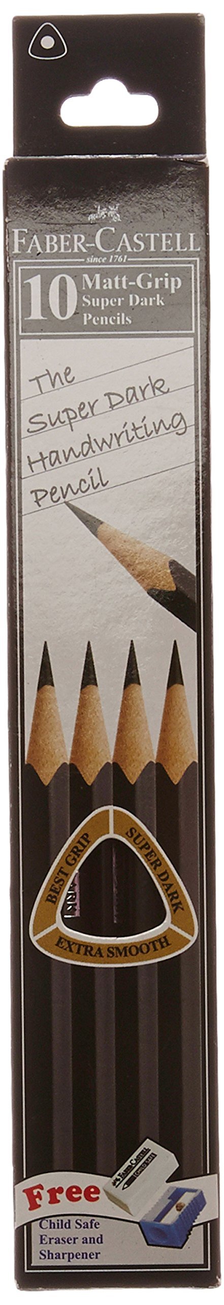 Faber Castell Matt-Grip Pencils With Free Eraser And Sharpener, Set Of 10, Pack Of 20