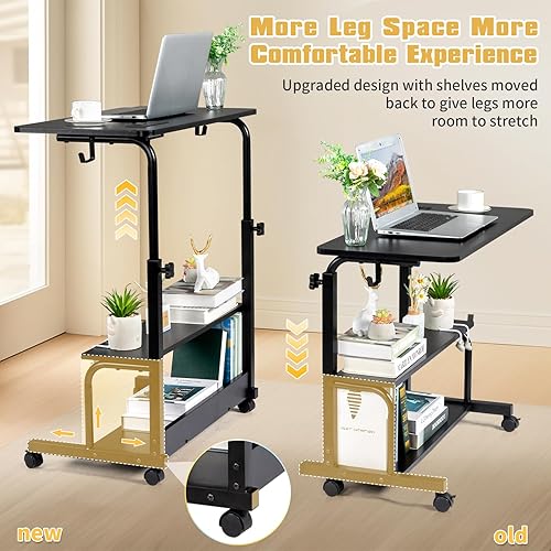Miniatura 30 de Karl home Mesa móvil pequeña de 23.6 pulgadas, escritorio para computadora con ruedas, altura ajustable, carrito de computadora portátil, mesa Negro