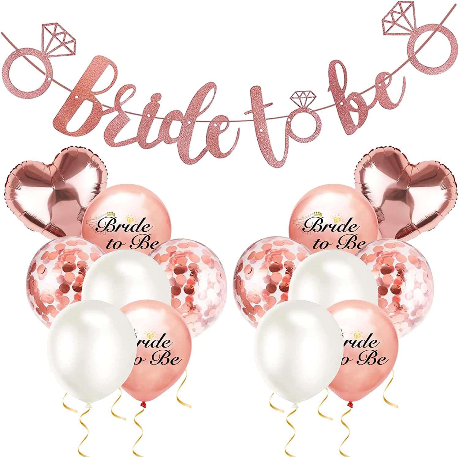 NAYAGOGO 15 Pcs Hen Party Decorations Balloon Set - 1 Pcs Bride To Be Letter Banner, 14 Pcs Latex Ballons with glitter - Bride To Be Banner Balloons Decoration Set for Bridal Shower Wedding Decor
