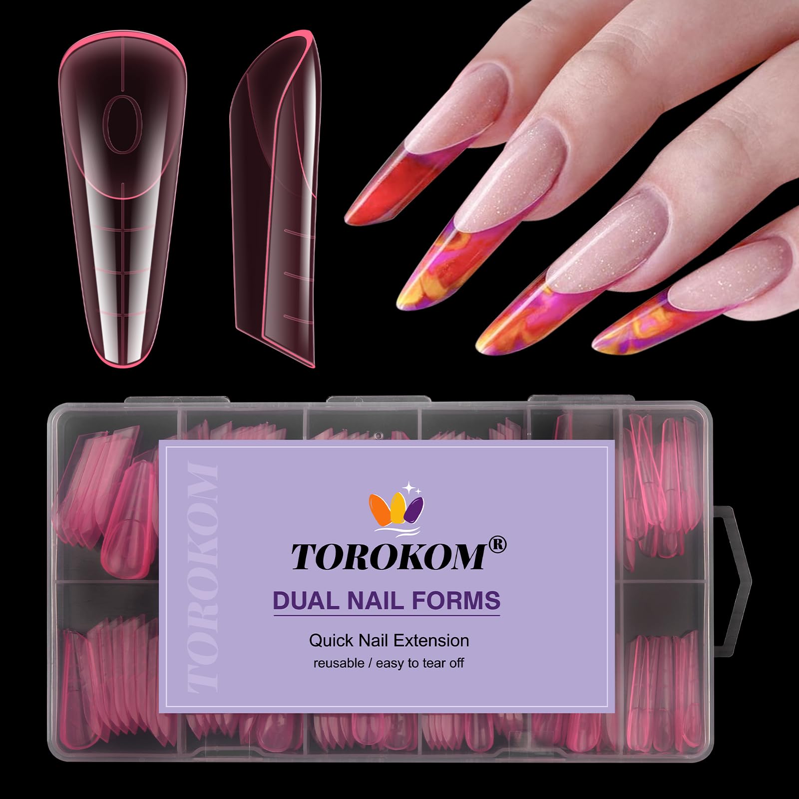 TOROKOM 120 Forme Duali per Gel Poly - Stampini Rosa per Ricostruzione con Gel Estensore - Ideale per Nail Art, Salon e DIY