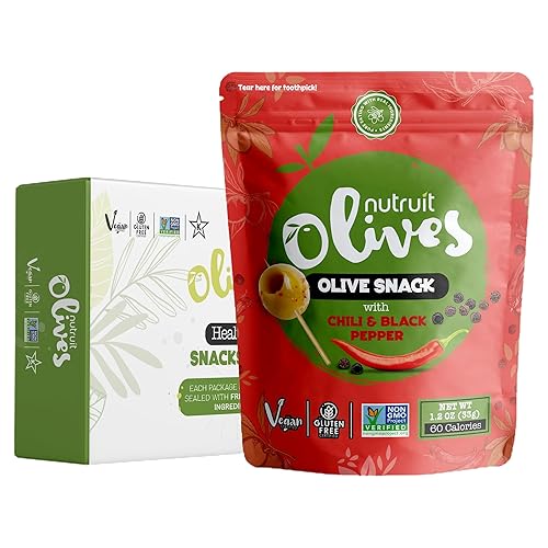Nutruit Olives Snacks Aceitunas sin hueso con chile y pimienta negra Aceitunas verdes frescas del Egeo Veganas, sin OMG, sin gluten, Kosher,