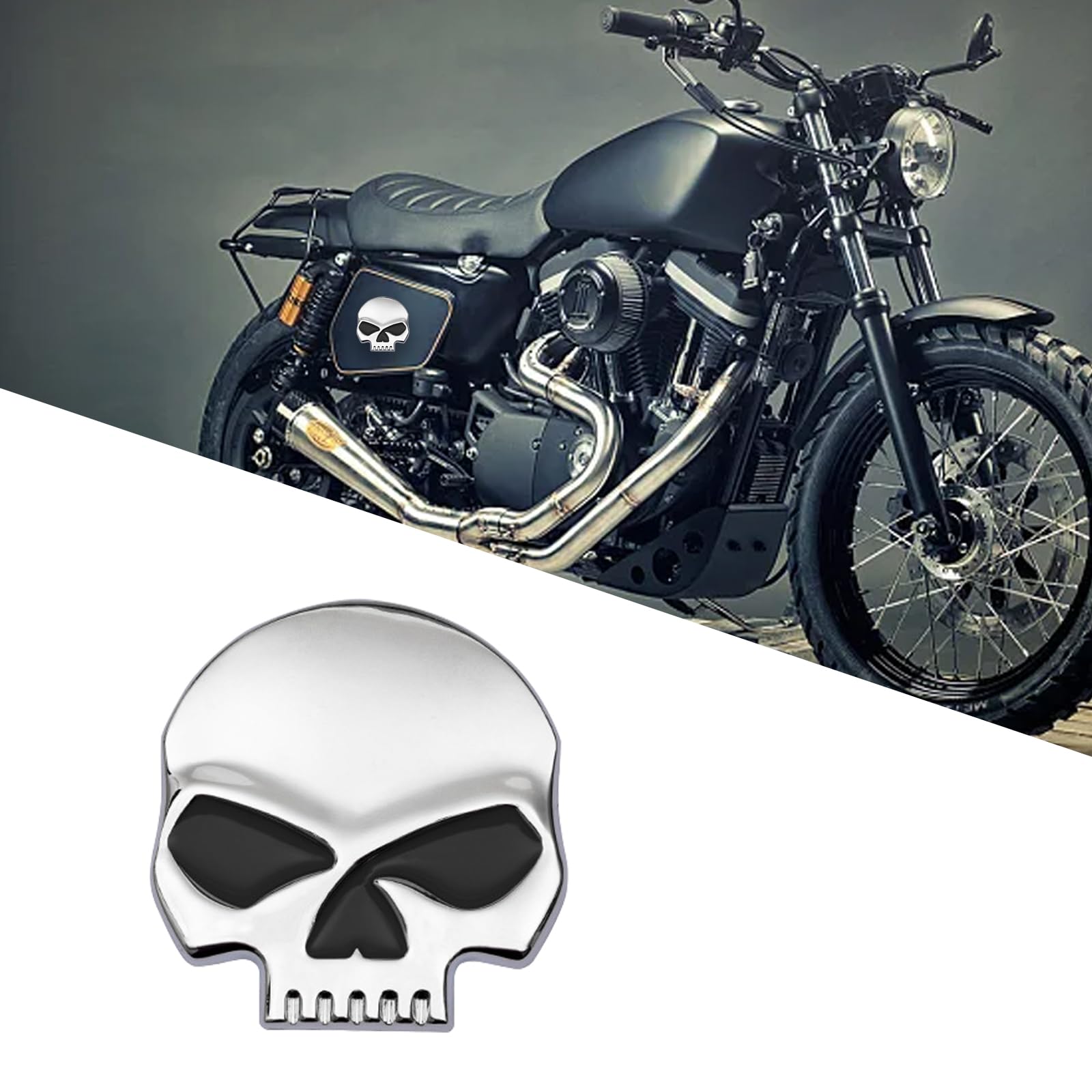 GKmow 1 PC 3D Metal Skull Emblem Sticker, 2.6" x 2.7" Car Personality Adornment Metal Decal, Devil Death Badge for Car Trucks, Motorcycle, Vehicle, Luggage, Laptop (Silver & Black)