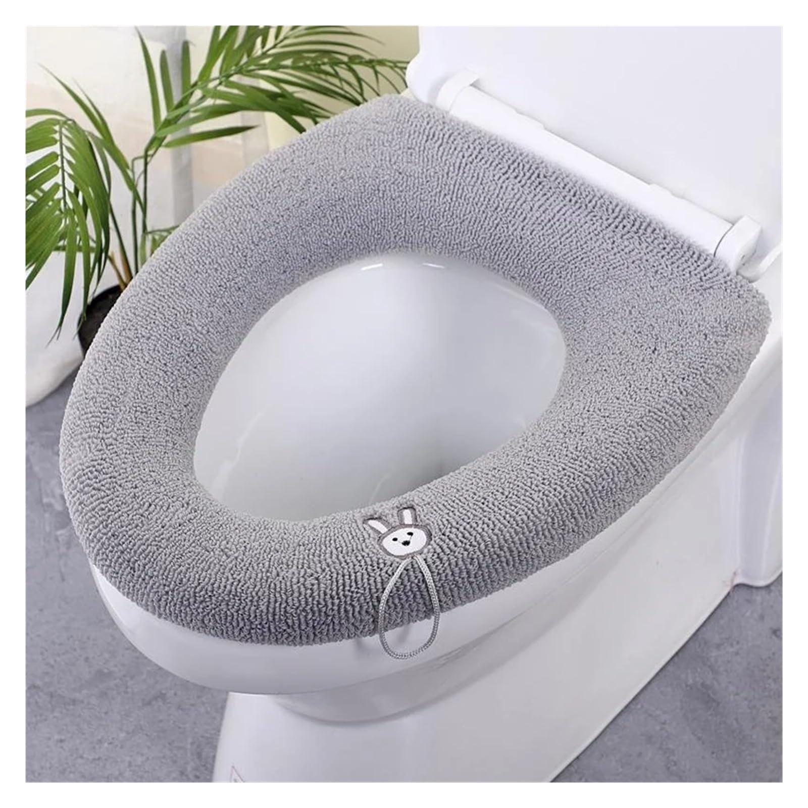 QMVDOJR Thicker Bathroom Toilet Seat Cover Pads Soft Warmer Toilet Seat Cushion Cover Stretchable Washable Cloth(Light grey)