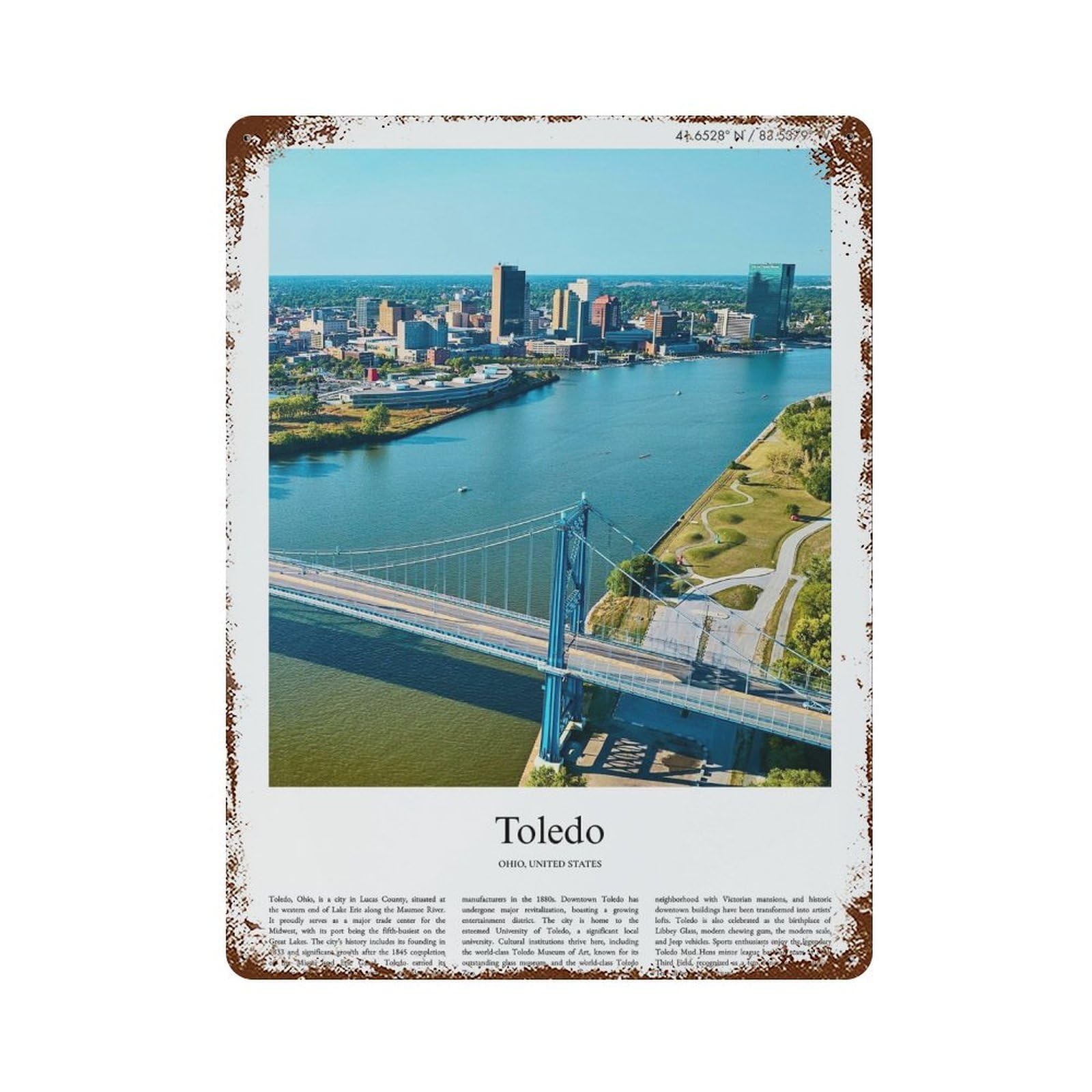 xiaoxiaoshen Toledo Ohio, United States, USA City Scenery Wall Decor Art Metal Tin Poster Modern Home Decor Art Home Bar Shop Decorations Vintage Sign 40x30cm