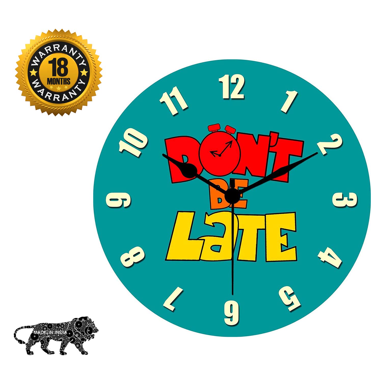 KARTIK Don't Be Late HD Printed Without Glass Non-Ticking Classic Clock Battery Operated Round Easy to Read for Room/Home/Kitchen/Bedroom/Office 11- Inch