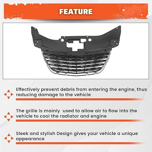 Miniatura 5 de ECOTRIC Parrilla delantera compatible con Chrysler 200 Sedan 68082050AE CH1200353 2011-2014 Parachoques superior del radiador parrilla del capó del