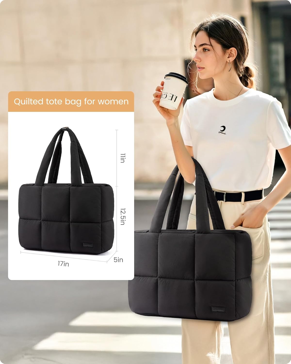 LOVEVOOK 15.6 inch Laptop Bag for Women，Briefcase Computer Bag Puffer Tote