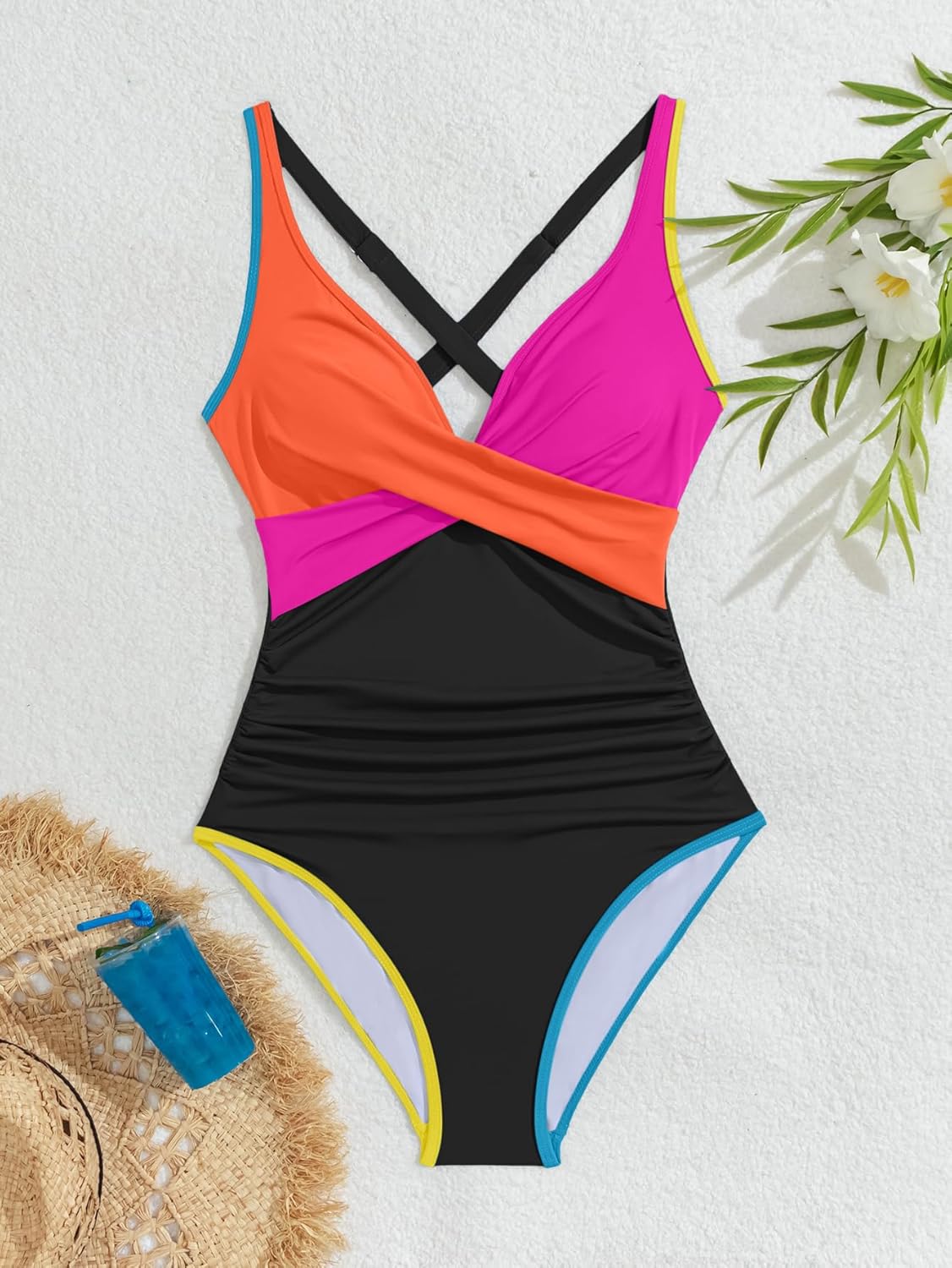 B2prity Women's One Piece Swimsuits Tummy Control Ruched Bathing Suit V Neck Tie Back Swimwear Wrap Swim Suit - Image 5