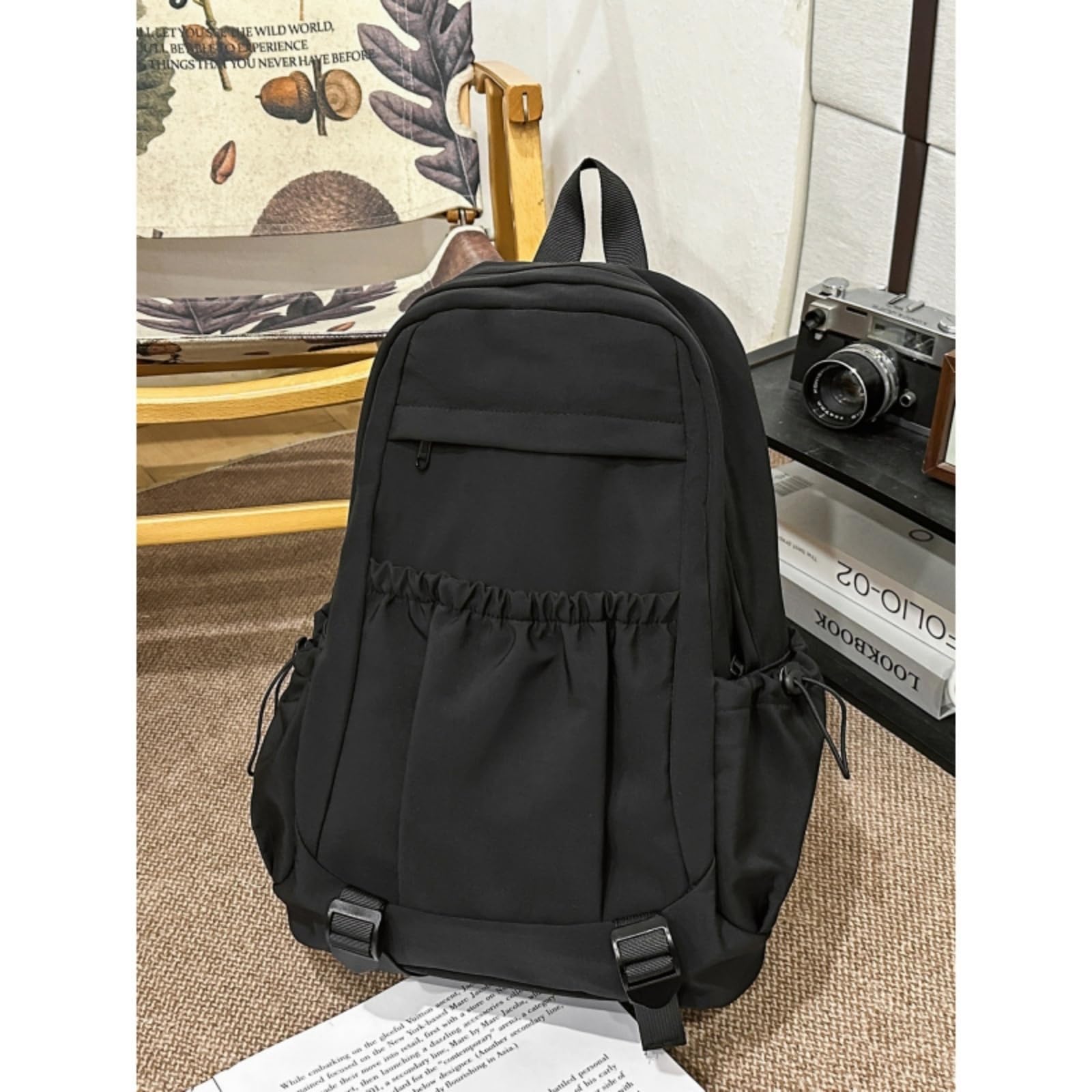 Zaino Color-Block Nylon Student Casual College-Style di Viaggio Elegante per Le Donne
