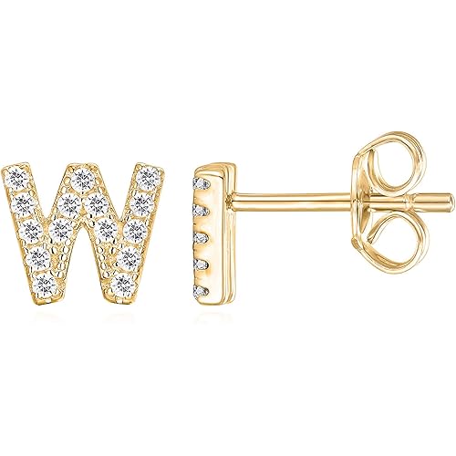 PAVOI 14K Gold Plated 925 Sterling Silver Cubic Zirconia Initial Letter Stud Earrings for Women | Simulated Diamond Alphabet Letter Earrings