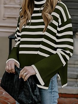 Gyrans 2024 Women's Long Sleeve Striped Sweater Turtleneck