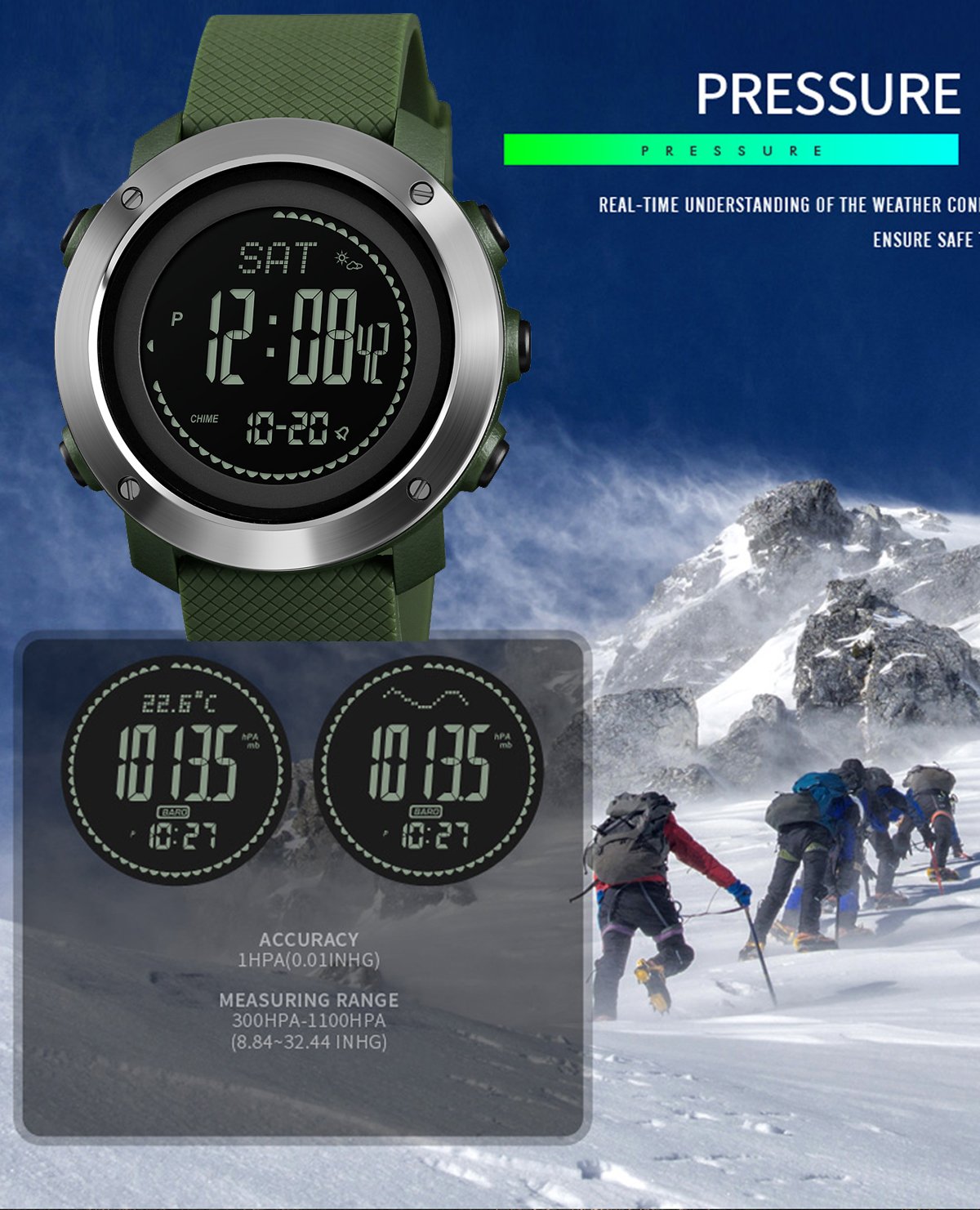 Reloj digital para hombre, con brújula, para deporte, electrónico, multifunción, para hombre