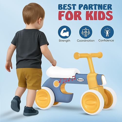 Miniatura 3 de Henry & Colin Bicicleta de equilibrio de bebé para niños, sin pedal, 4 ruedas silenciosas y asiento suave, primera bicicleta, caminante para niños y