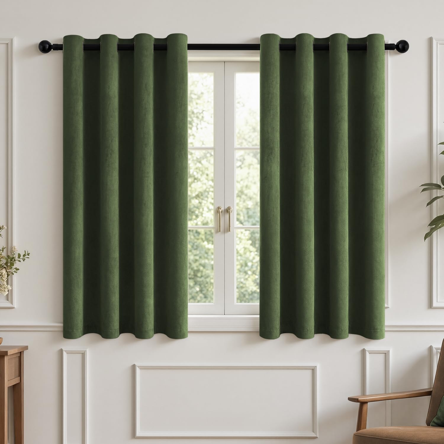 TOPICK Velvet Thermal Blackout Curtains for Bedroom, Olive Green, W46 xL54