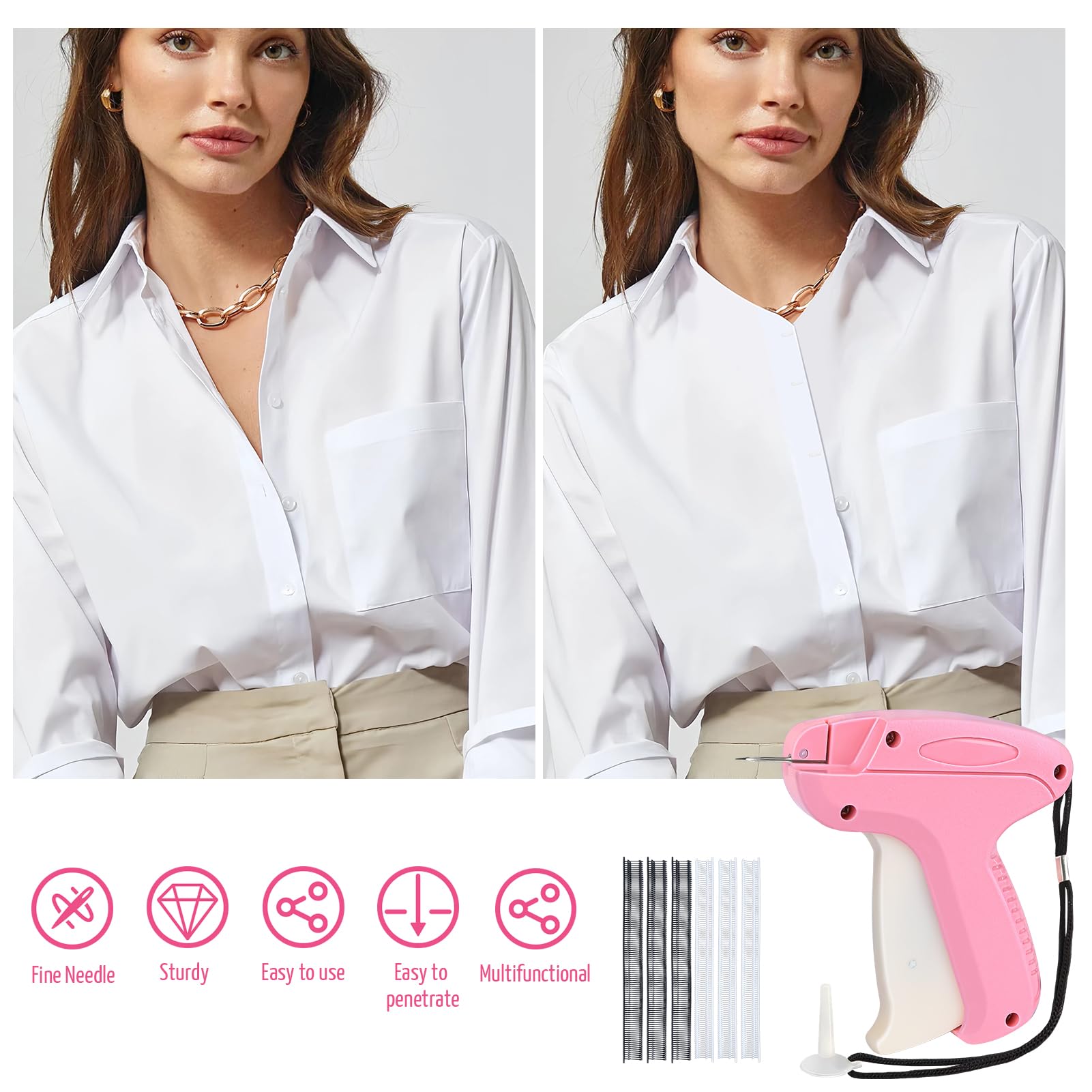 Stichpistole für Kleidung, Handstich Stichmarkierpistole, Stoffhefter für Kleidungsfixierer, Nähset inklusive 1000 schwarzen Verschlüssen & 1000 weißen Verschlüssen & 6 Nadeln