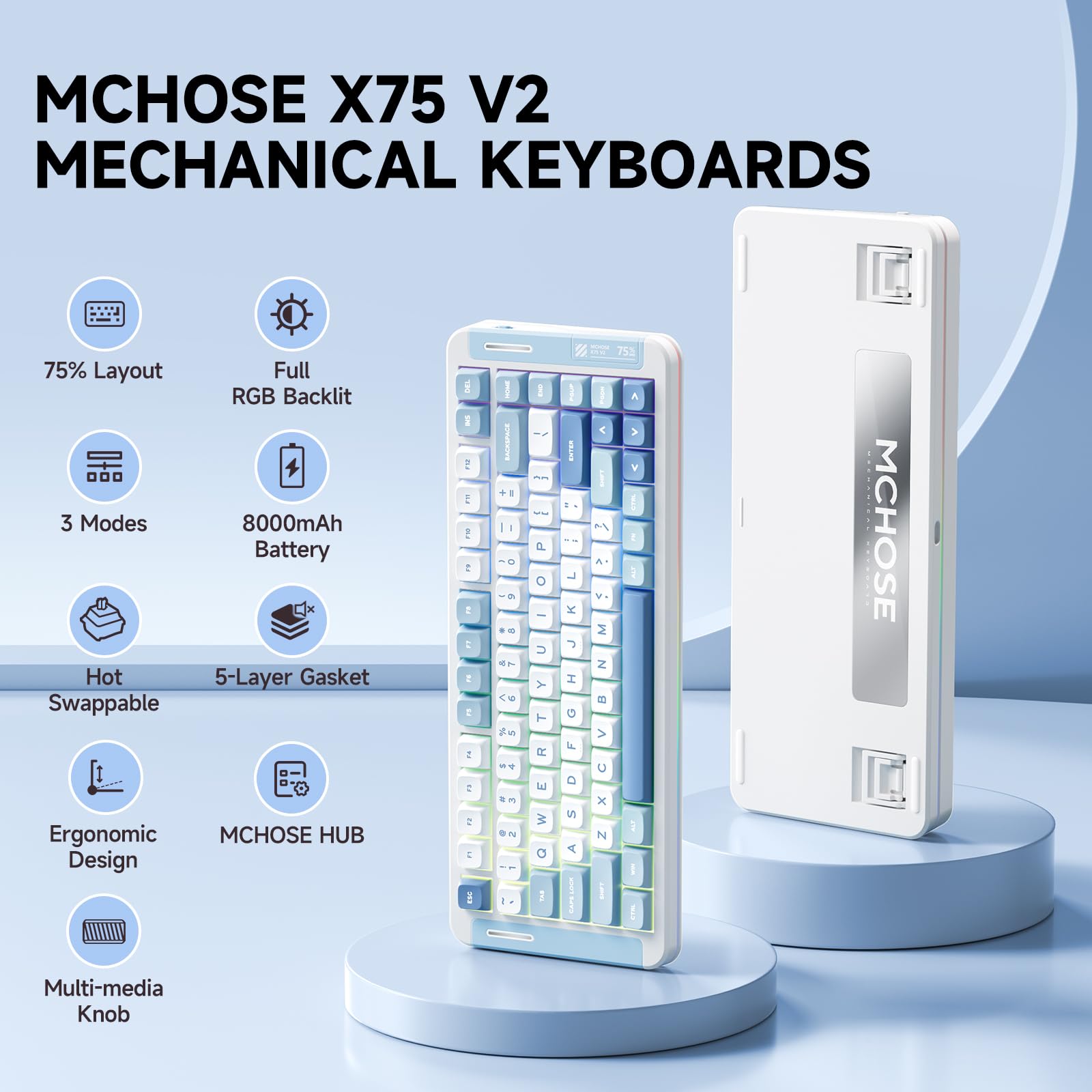 Amazon.com: MCHOSE X75 V2 Wireless Mechanical Keyboard Volume Knob