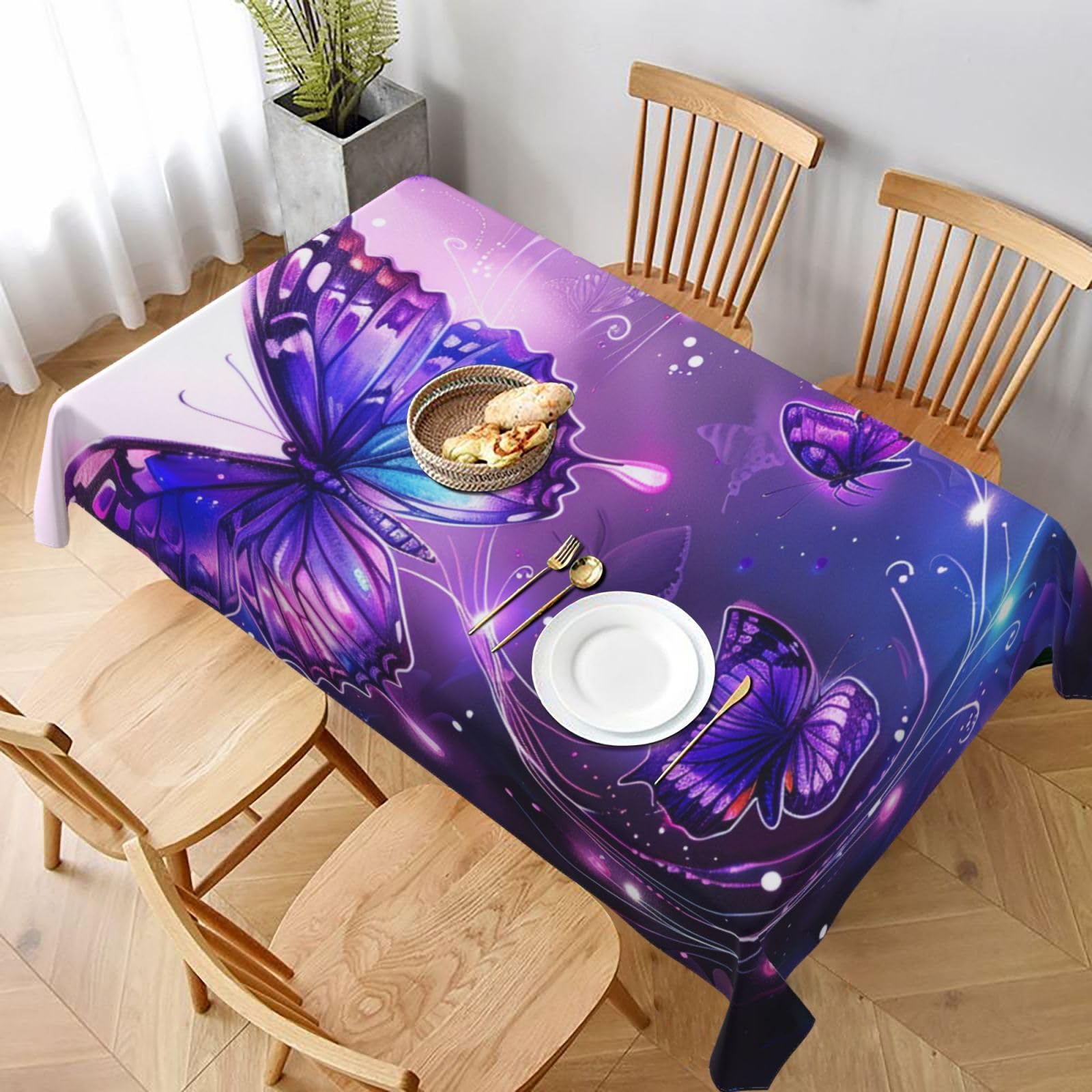 WPKJU Butterflies Printed Tablecloth 60x90 in Water Resistant Table Cover Washable Rectangle Table Cloth for Dining Tables