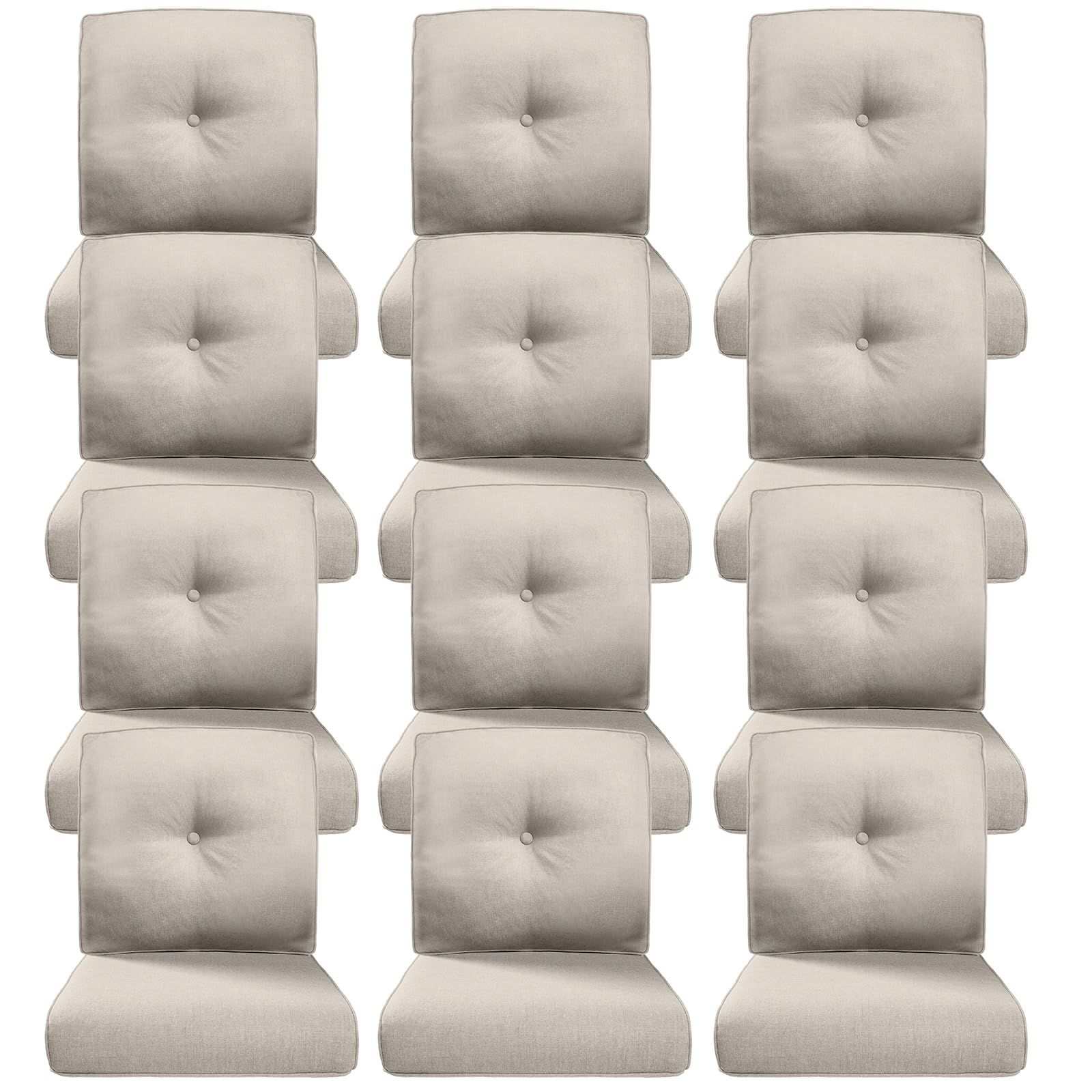 Luxury 4" Thick Outdoor Cushion Set of 12 - 22x24 Patio Furniture Cushions with 28D High-Density Foam, Water-Resistant &amp; Fade-Resistant Fabric, Removable Covers for Patio Furniture Sofa Couch -Beige