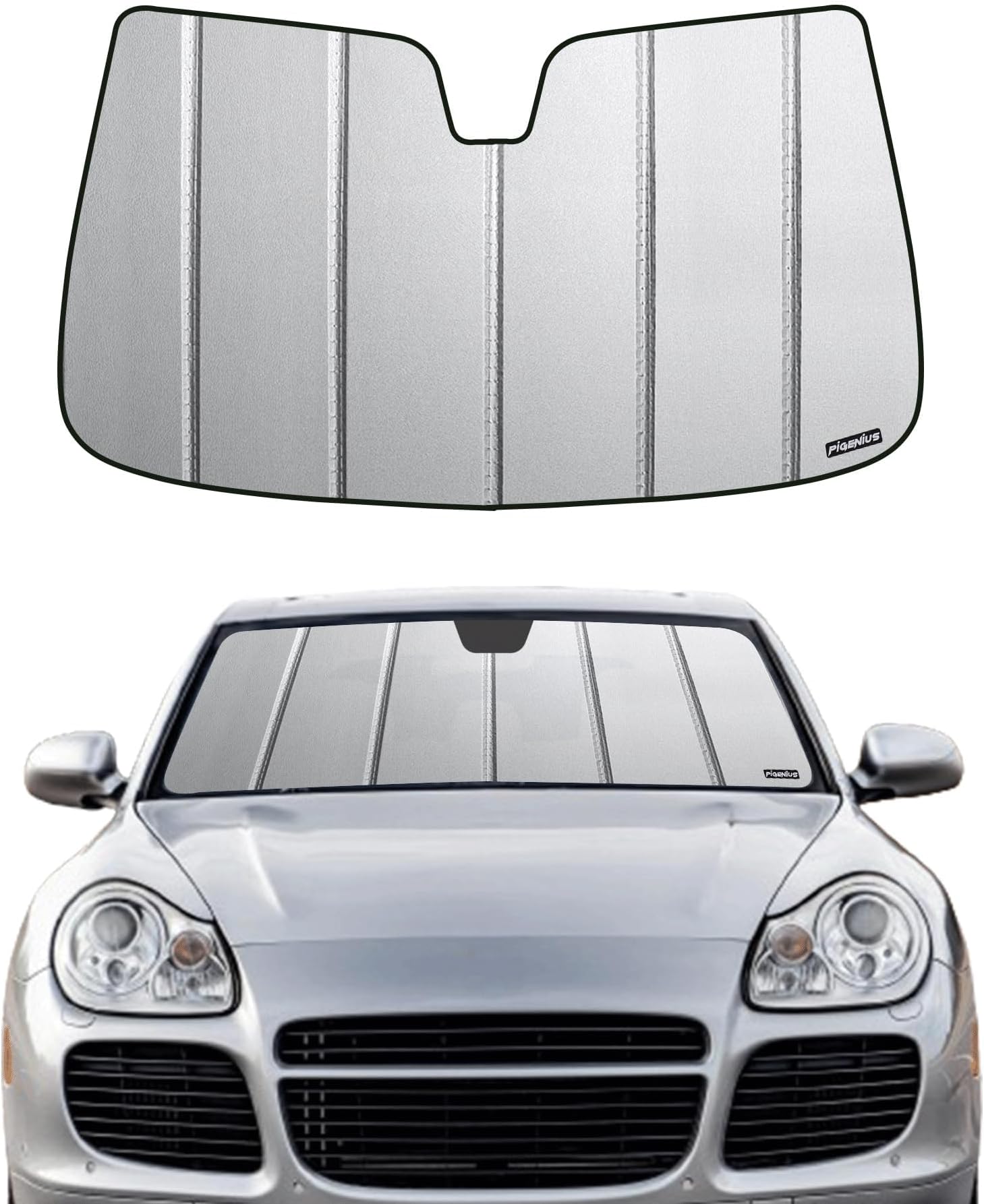 Pigenius Windshield Sunshade for Porsche Cayenne 2004-2018, Premium Grey Leather Finish