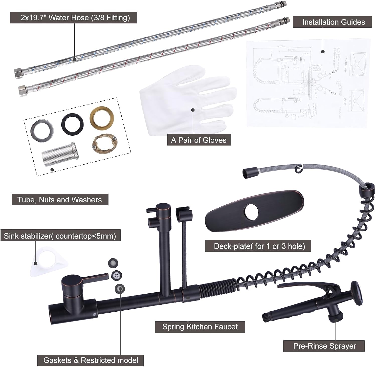 Commercial Kitchen Faucet with Pre-Rinse Sprayer: WOWOW 28" Extra Tall Solid Brass Kitchen Sink Faucet, Spring Mixer Taps for 1 or 3 Hole Deck Mounted, Oil Rubbed Bronze Finish