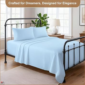 ARlinen プレミアムコットン RVシートセット - ライトブルー 無地 二段ベッドサイズ 106.7 cm x 203.2 cm キャンパー、キャンピングカー&トラベルトレーラー ボックスシーツ8-10インチの深いマットレス用、ソフトで通気性のあるRVベッド用寝具