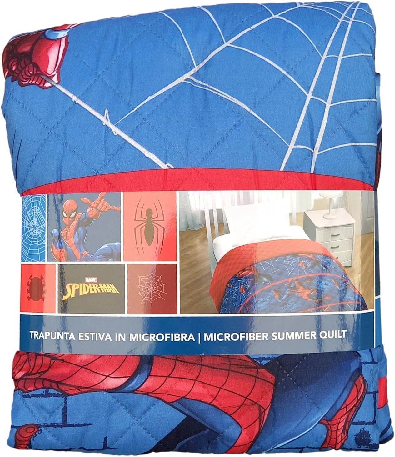 Disney Trapuntino Singolo Primaverile Estivo Personaggi Cartoons Copriletto Trapuntato Leggero Bambini (Spiderman)