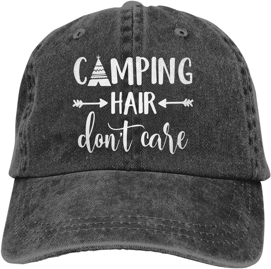 - Unisex Camping Hair Don t Care 1 Vintage Jeans Baseball Cap Classic Cotton Dad Hat Adjustable Plain Cap