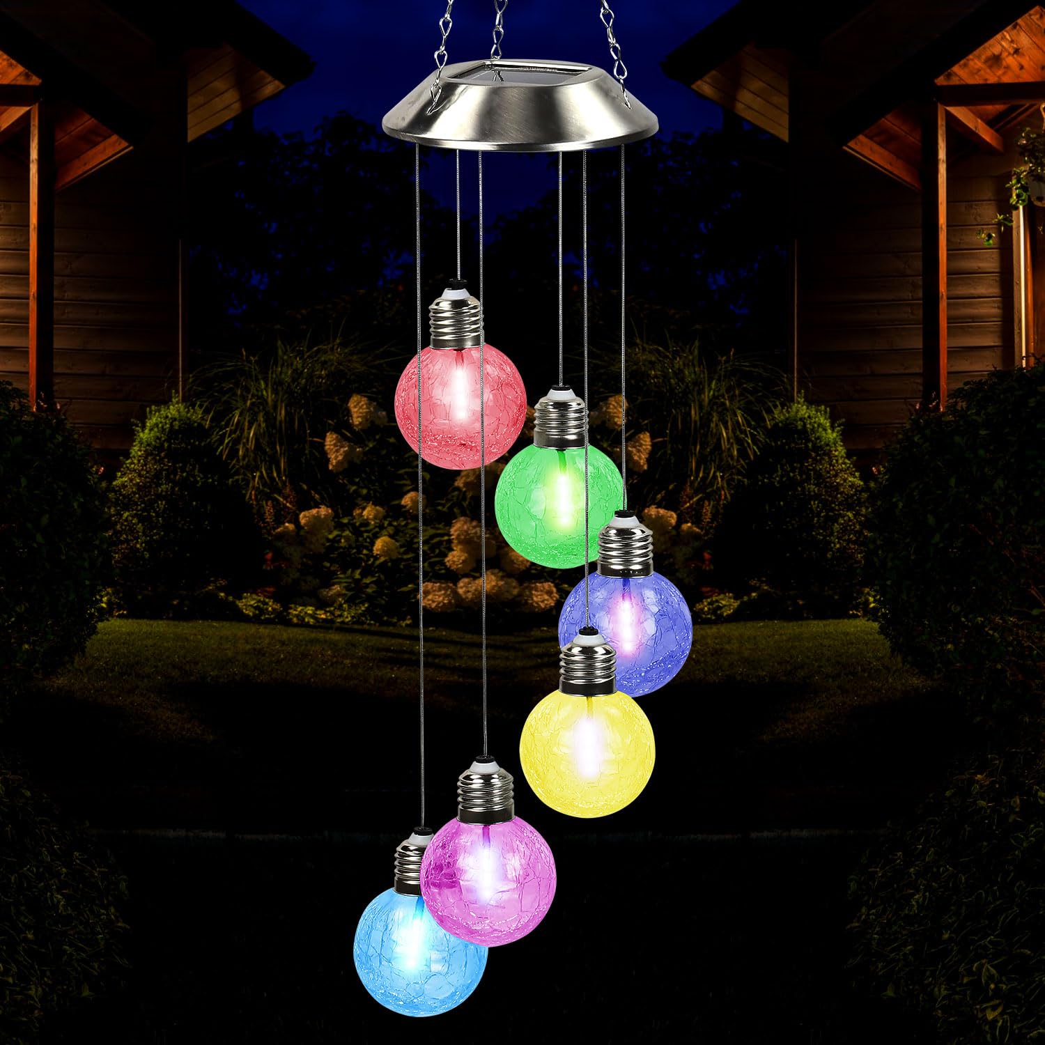 Taylor & Brown LED Solar Wind Chimes Light Outdoor Colour Changing Wind Chime Waterproof Mobile Garden Lamp Home Yard Patio Romantic Decorative Hanging Crackle Glass Ball Lights