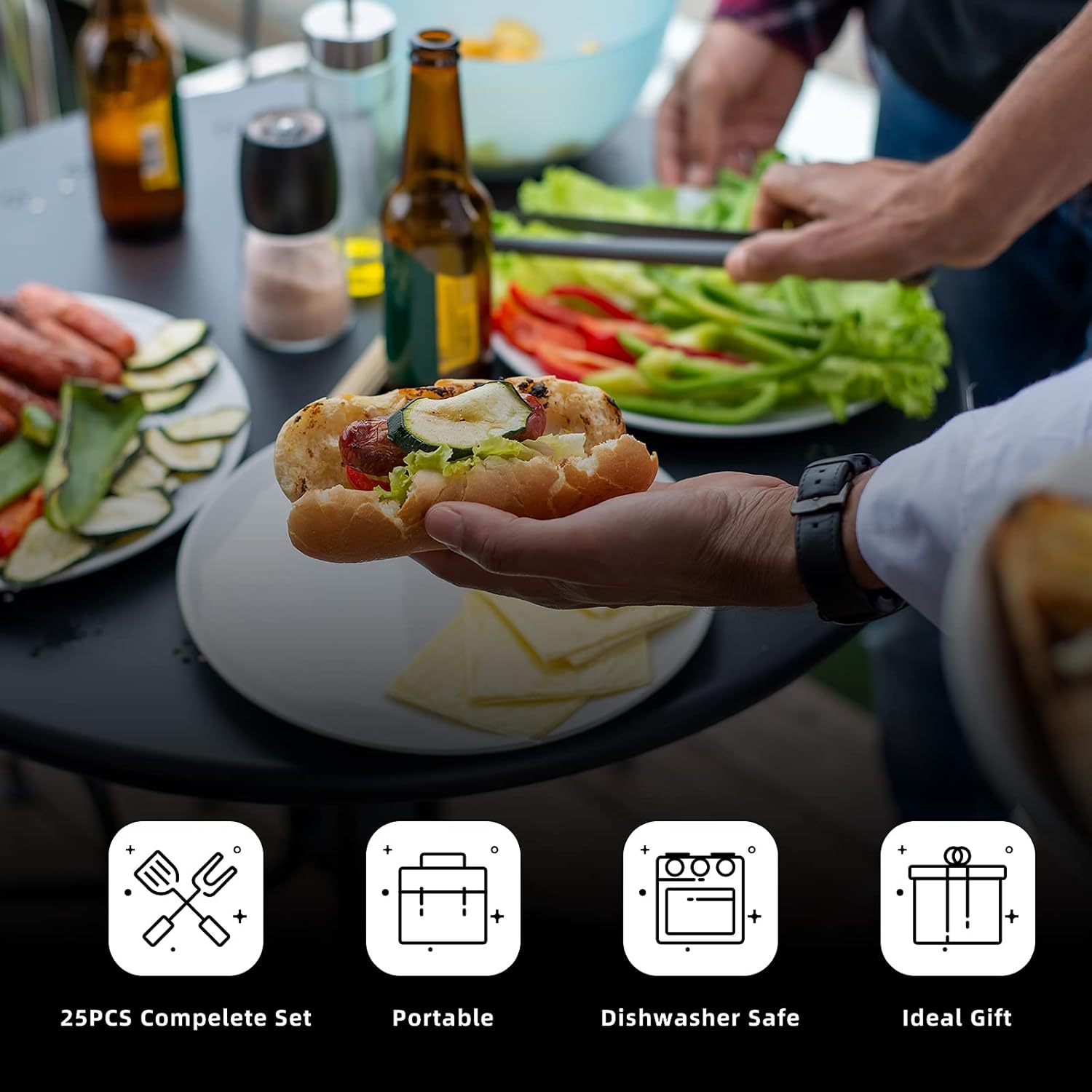 Homcosan 25PCS BBQ Grill Tools Set with Carry Case,Heavy Duty Stainless Steel BBQ Accessories,Camping Barbecue Grill Utensils Set Birthday Gift for Men Barbecue Tools for Father’s Day : Everything Else