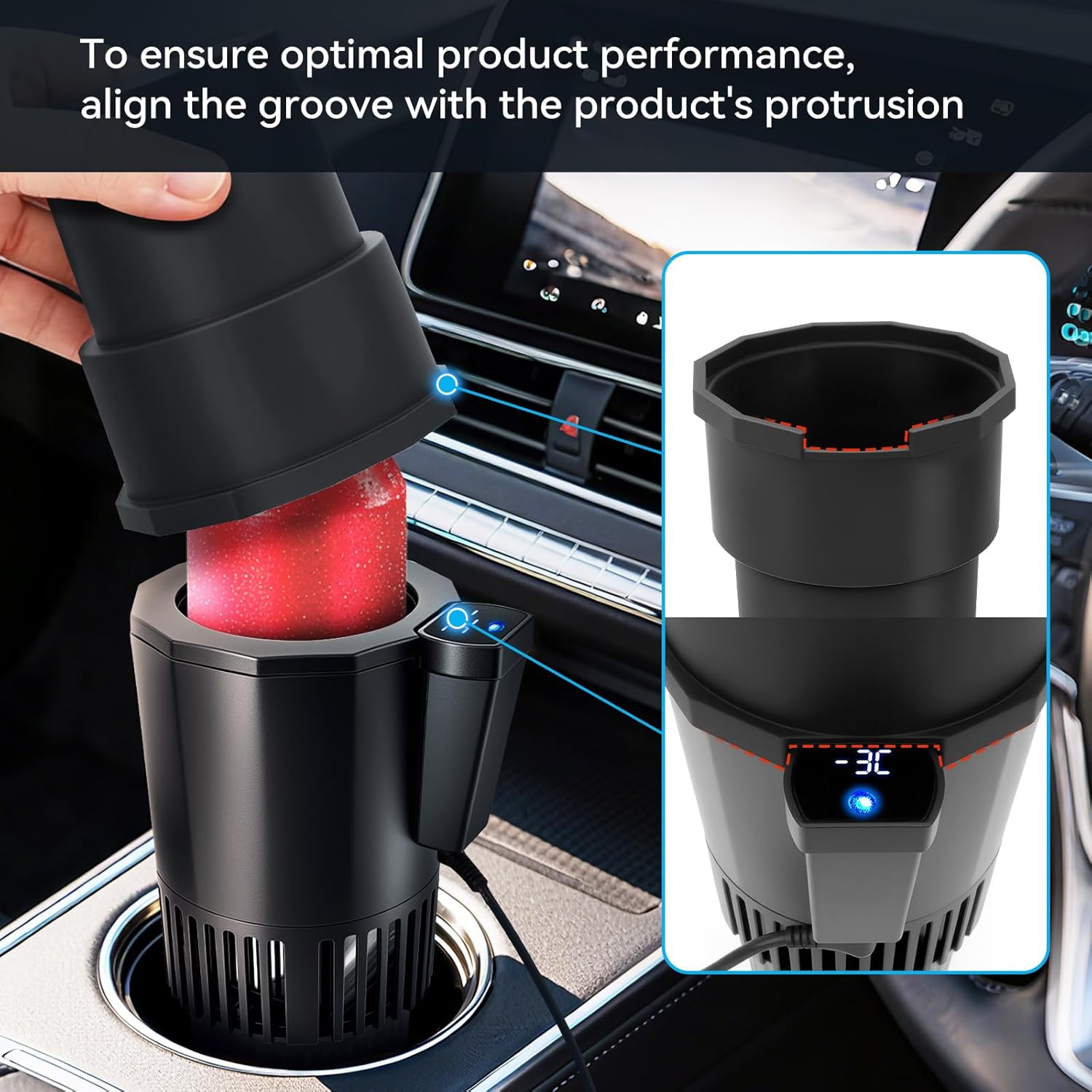 Auto Cooling and Heating Can Cooler for Car Cup Holder with Insulation Lid​, Car Coffee Warmer ​2 in 1 Cup Cooler & Mug Warmer, Portable Can Cooler 12V Fridge Travel Coffee Mug Quick Heating Cooling - Image 4