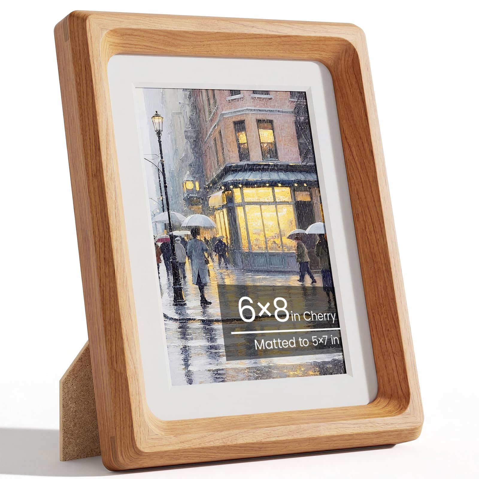 6x8 Picture Frame, Natural Solid Cherry Wood Photo Frame with Tempered Glass, Handcrafted Rounded Corner 6x8 in Frames Matted to 5x7 in Photos, Wall or Tabletop Display