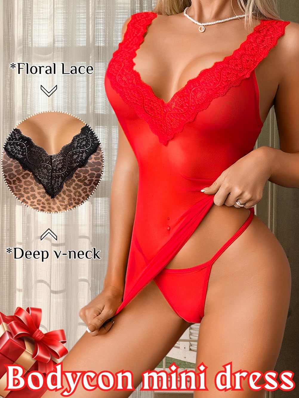 Sheer Lingerie For Women,Floral Lace Up Backless Mini Dress,Sexy Boudoir Outfits Photography Date Night - Image 2