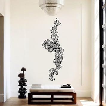 YDONVTI Abstract Lines Metal Wall Art, Geometric Wall Decor, Modern Luxury Home Decor, Contemporary Metal Sculpture Black, 35"x12"