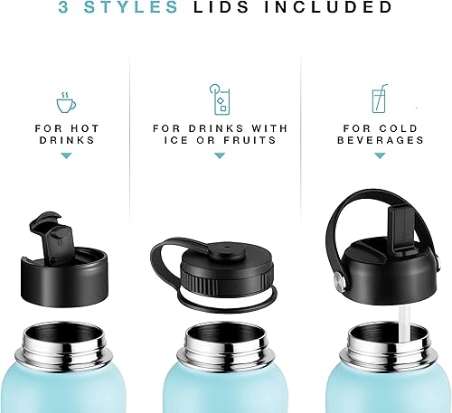 Miniatura 27 de Botella de agua aislada de acero inoxidable y taza de viaje para bebidas calientes y frías, boca ancha, botella de agua deportiva de hidratación