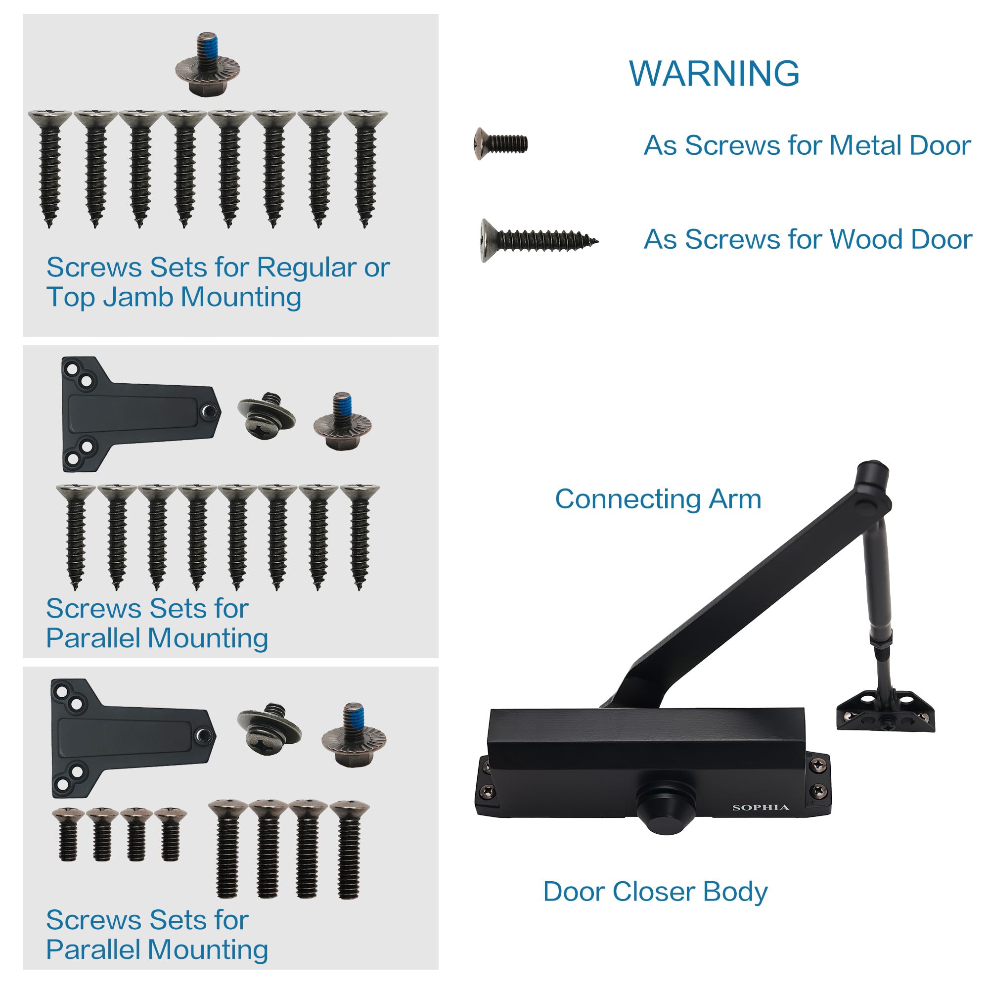 SOPHIA Commercial Door Closer Grade 2, Automatic Door Closer DK700 with
