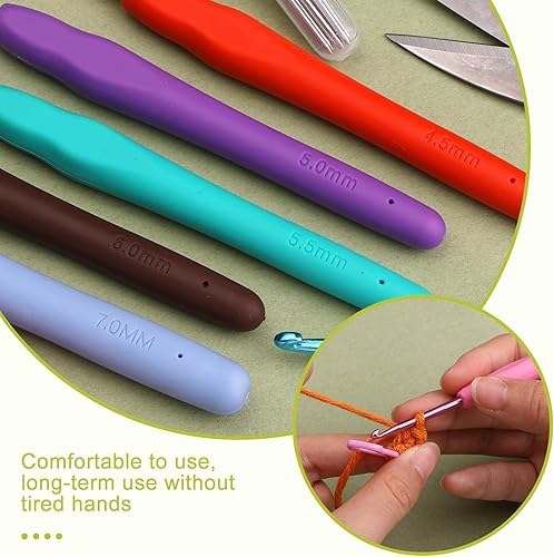 Miniatura 6 de Zlulary Juego de ganchos de ganchillo, kit de agujas de ganchillo, ganchos de ganchillo para principiantes con pequeños ganchillos, agujas de hilo,