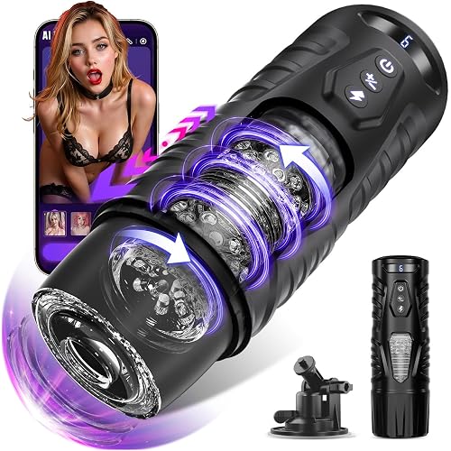 Automatic Male Masturbator Sex Toys for Men AI Sync Pocket Pussy | 7 Thrusting & 7 Rotating Modes Adult Toy, Hands Free Male Sex Toys LCD Display with Visual Window & Mounting Base Sex Machine